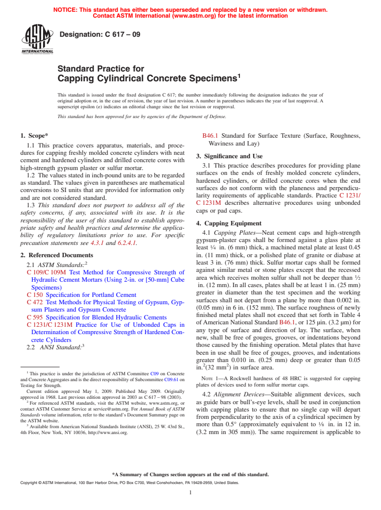 ASTM C617-09 - Standard Practice for Capping Cylindrical Concrete Specimens