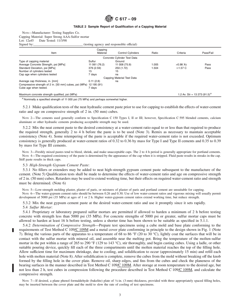 REDLINE ASTM C617-09 - Standard Practice for Capping Cylindrical Concrete Specimens