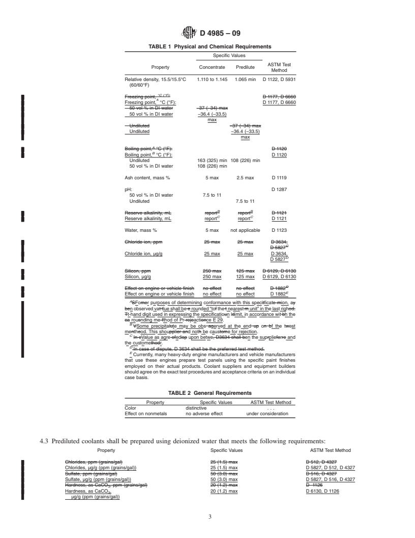 REDLINE ASTM D4985-09 - Standard Specification for Low Silicate Ethylene Glycol Base Engine Coolant for Heavy Duty Engines Requiring a Pre-Charge of Supplemental Coolant Additive (SCA)