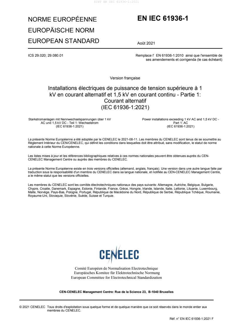 EN IEC 61936-1:2021 (FR) - BARVE