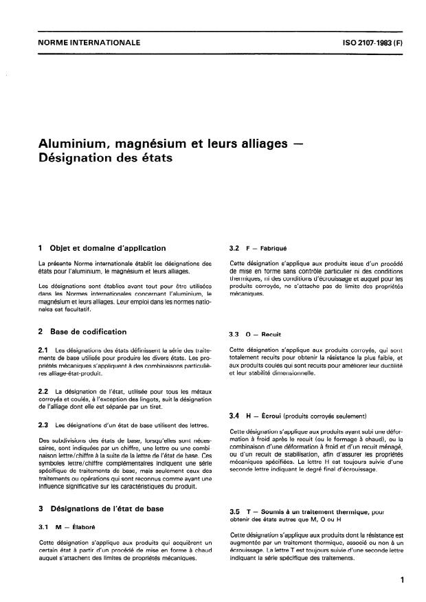 ISO 2107:1983 - Aluminium, magnésium et leurs alliages -- Désignation des états