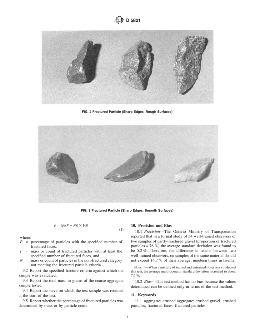 ASTM D5821-01 - Standard Test Method for Determining the Percentage of Fractured Particles in Coarse Aggregate