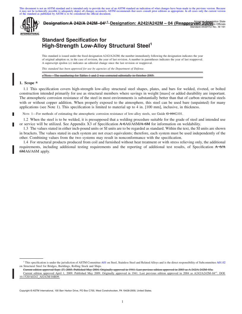 REDLINE ASTM A242/A242M-04(2009) - Standard Specification for High-Strength Low-Alloy Structural Steel