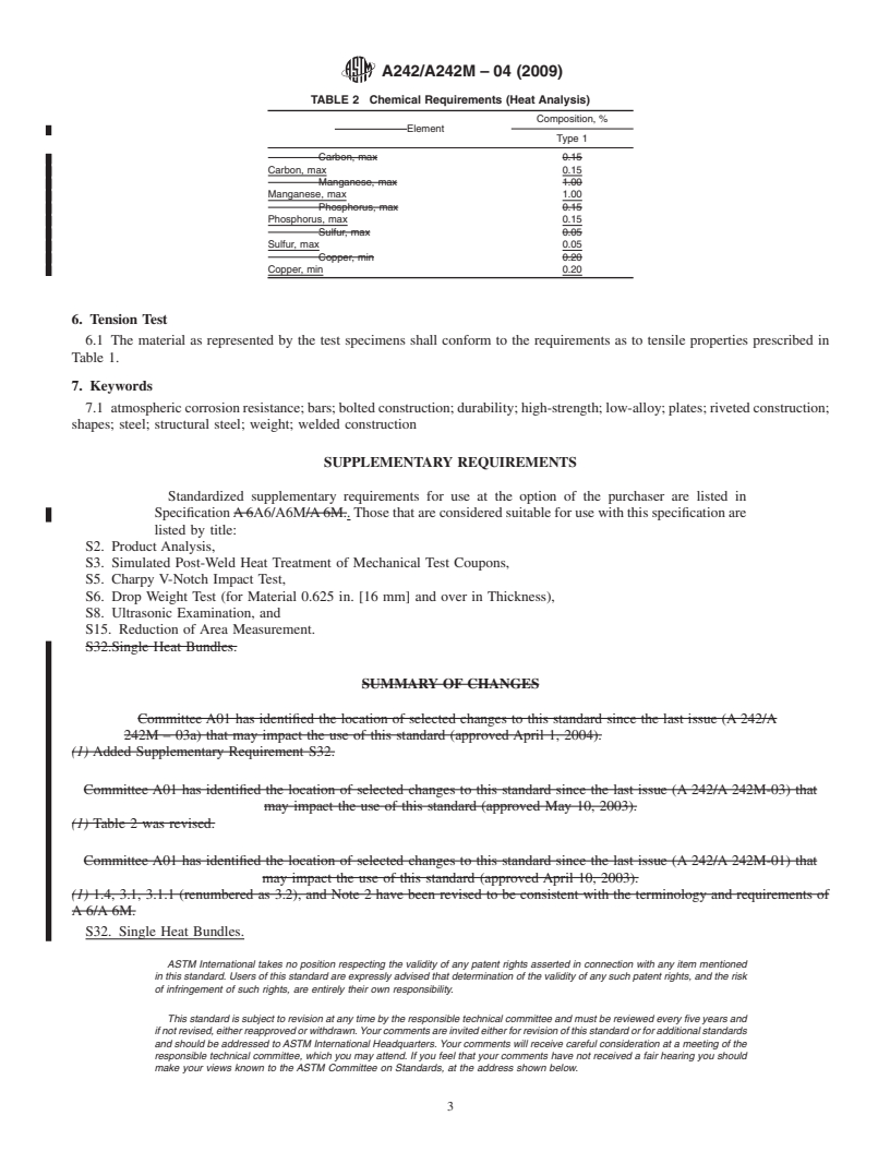 REDLINE ASTM A242/A242M-04(2009) - Standard Specification for High-Strength Low-Alloy Structural Steel