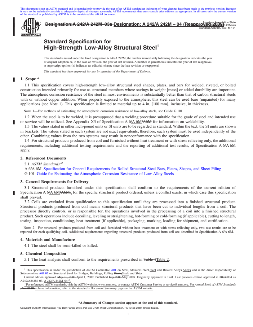 REDLINE ASTM A242/A242M-04(2009) - Standard Specification for High-Strength Low-Alloy Structural Steel