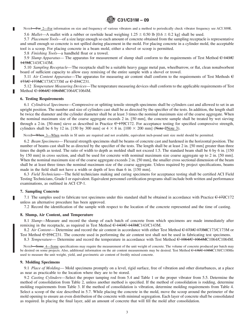 REDLINE ASTM C31/C31M-09 - Standard Practice for Making and Curing Concrete Test Specimens in the Field