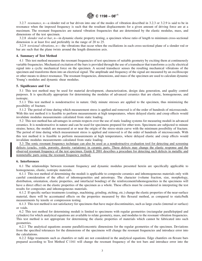 REDLINE ASTM C1198-08e1 - Standard Test Method for Dynamic Young's Modulus, Shear Modulus, and Poisson's Ratio for Advanced Ceramics by Sonic Resonance