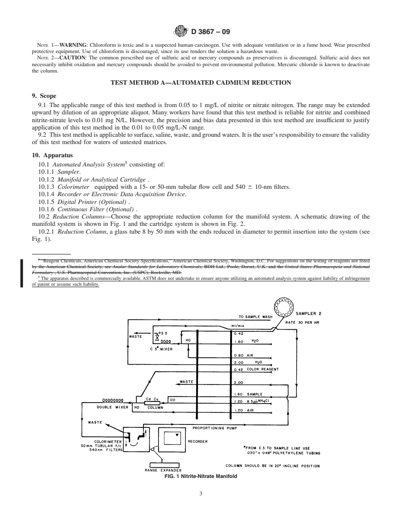 REDLINE ASTM D3867-09 - Standard Test Methods for  Nitrite-Nitrate in Water