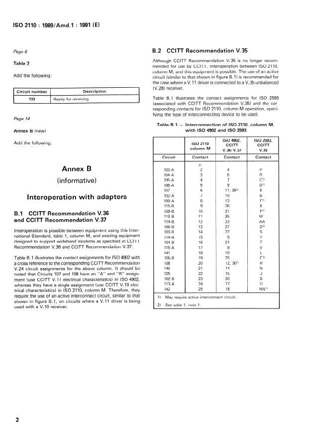ISO 2110:1989/Amd 1:1991 ISO 2110:1989/Amd 1:1991 - Information technology — Data communication — 25-pole DTE/DCE interface connector and contact number assignments — Amendment 1: Interface connector and contact number assignments for a DTE/DCE interface for data signalling rates above 20 000 bit/s per second
Released:9/26/1991 - Page 4 preview