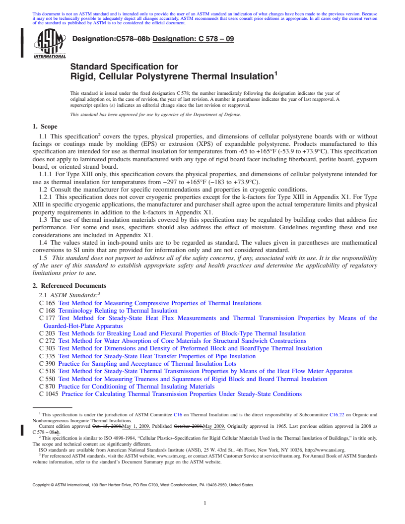 REDLINE ASTM C578-09 - Standard Specification for  Rigid, Cellular Polystyrene Thermal Insulation