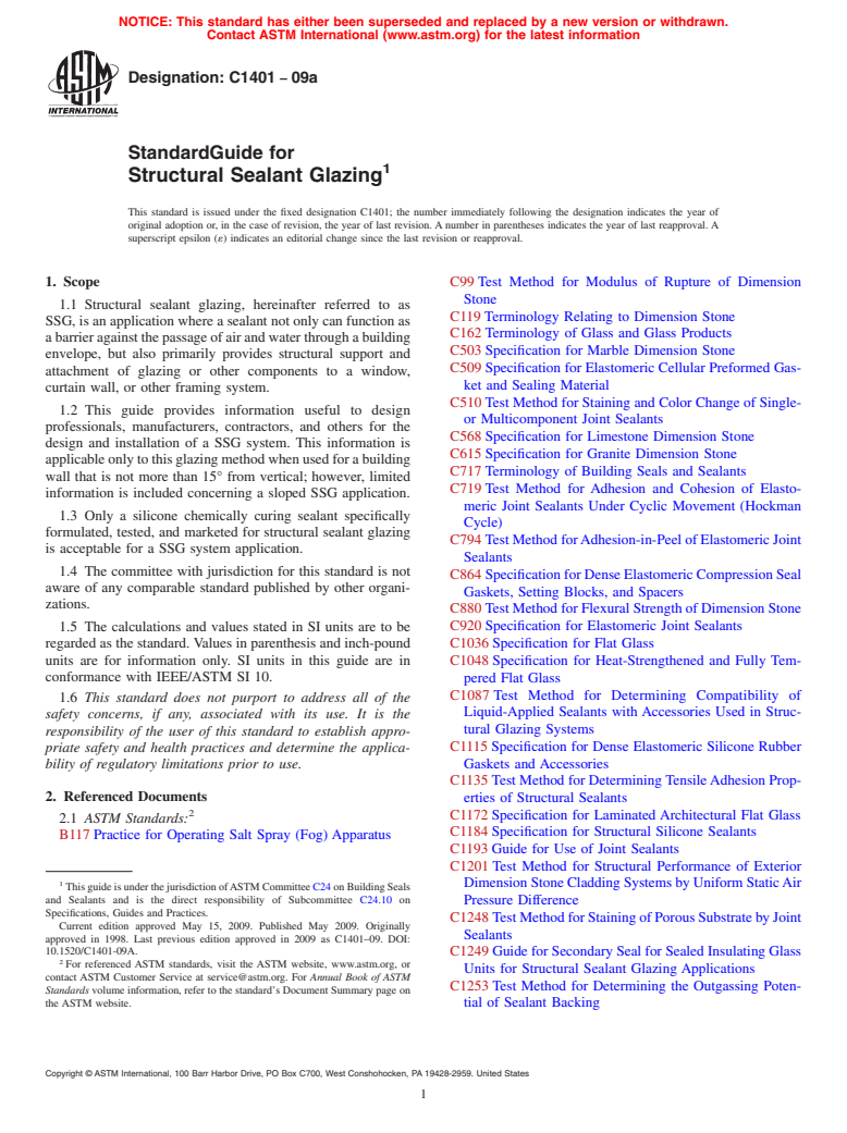 ASTM C1401-09a - Standard Guide for Structural Sealant Glazing