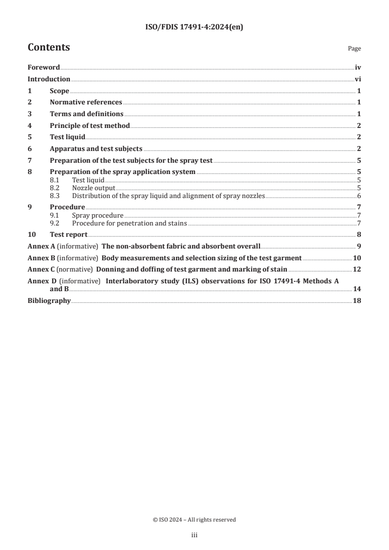 ISO/FDIS 17491-4 - Protective clothing — Test methods for clothing providing protection against chemicals — Part 4: Determination of resistance to penetration by a spray of liquid (spray test)
Released:23. 02. 2024