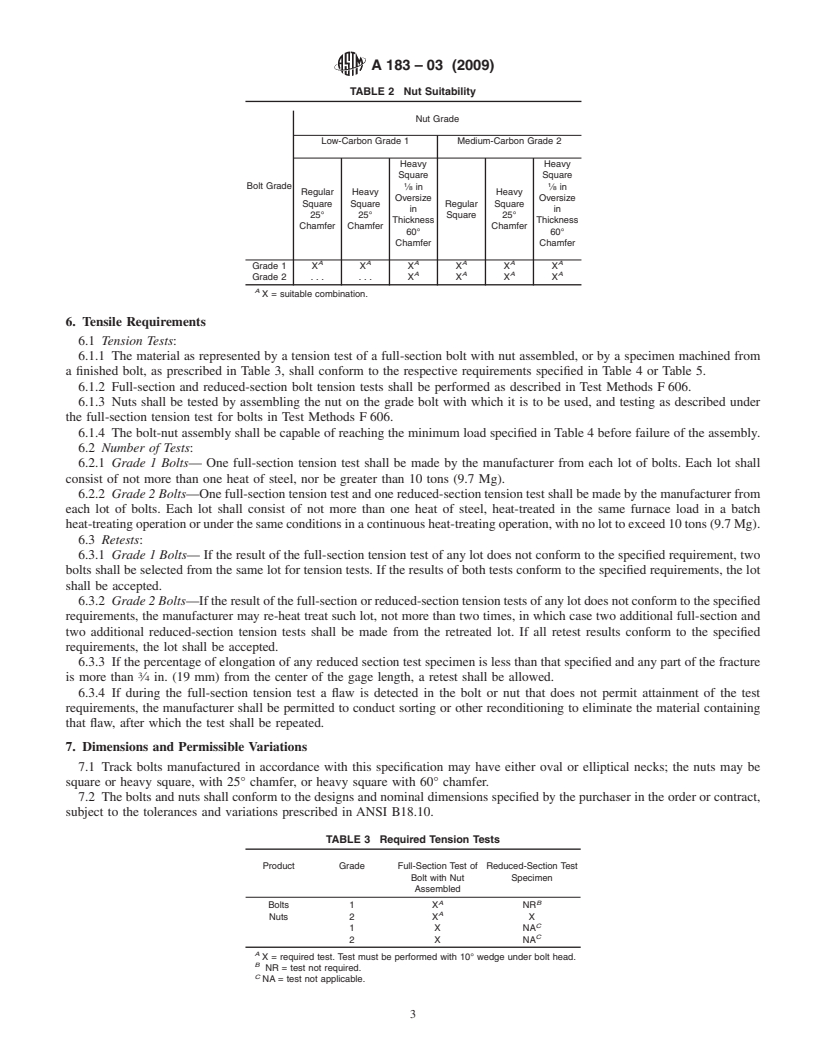 REDLINE ASTM A183-03(2009) - Standard Specification for Carbon Steel Track Bolts and Nuts