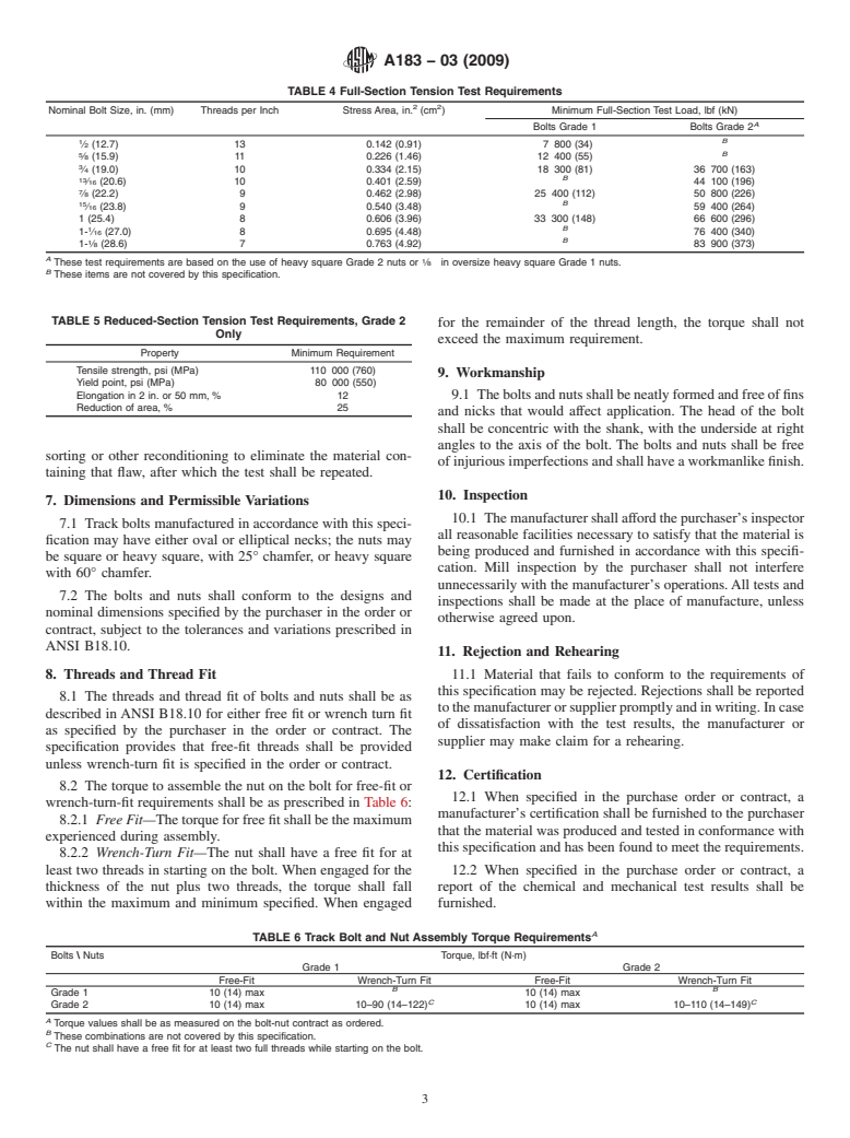 ASTM A183-03(2009) - Standard Specification for Carbon Steel Track Bolts and Nuts