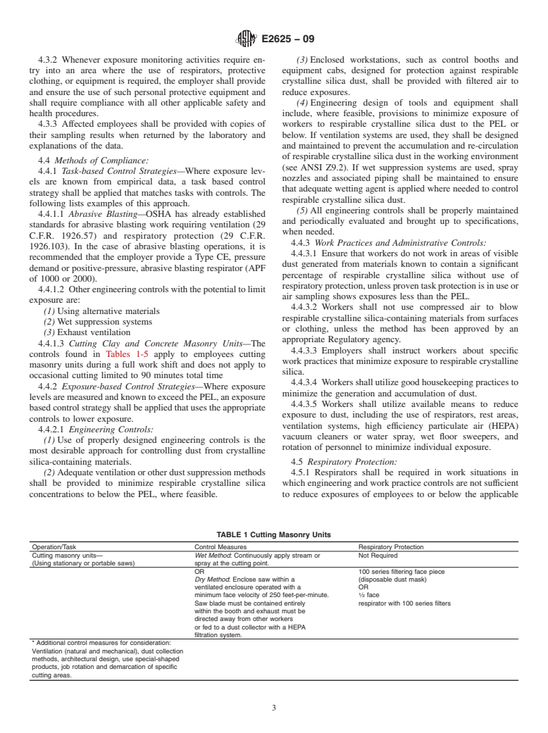 ASTM E2625-09 - Standard Practice for Controlling Occupational Exposure to Respirable Crystalline Silica for Construction and Demolition Activities