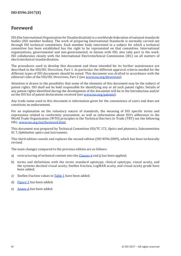 ISO 8596:2017 ISO 8596:2017 - Ophthalmic optics -- Visual acuity testing -- Standard and clinical optotypes and their presentation - Page 4 preview