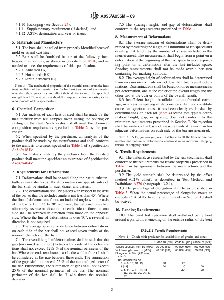 ASTM A955/A955M-09 - Standard Specification for Deformed and Plain Stainless-Steel Bars for Concrete Reinforcement