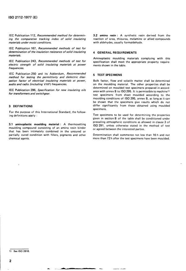 ISO 2112:1977 ISO 2112:1977 - Plastics -- Aminoplastic moulding materials -- Specification - Page 4 preview