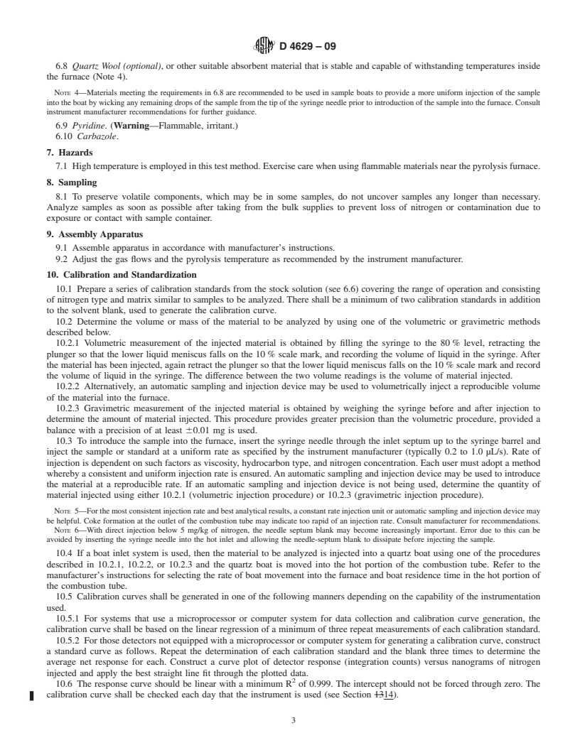 REDLINE ASTM D4629-09 - Standard Test Method for Trace Nitrogen in Liquid Petroleum Hydrocarbons by Syringe/Inlet Oxidative Combustion and Chemiluminescence Detection