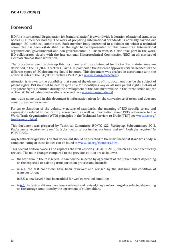 ISO 4180:2019 ISO 4180:2019 - Packaging -- Complete, filled transport packages -- General rules for the compilation of performance test schedules - Page 4 preview