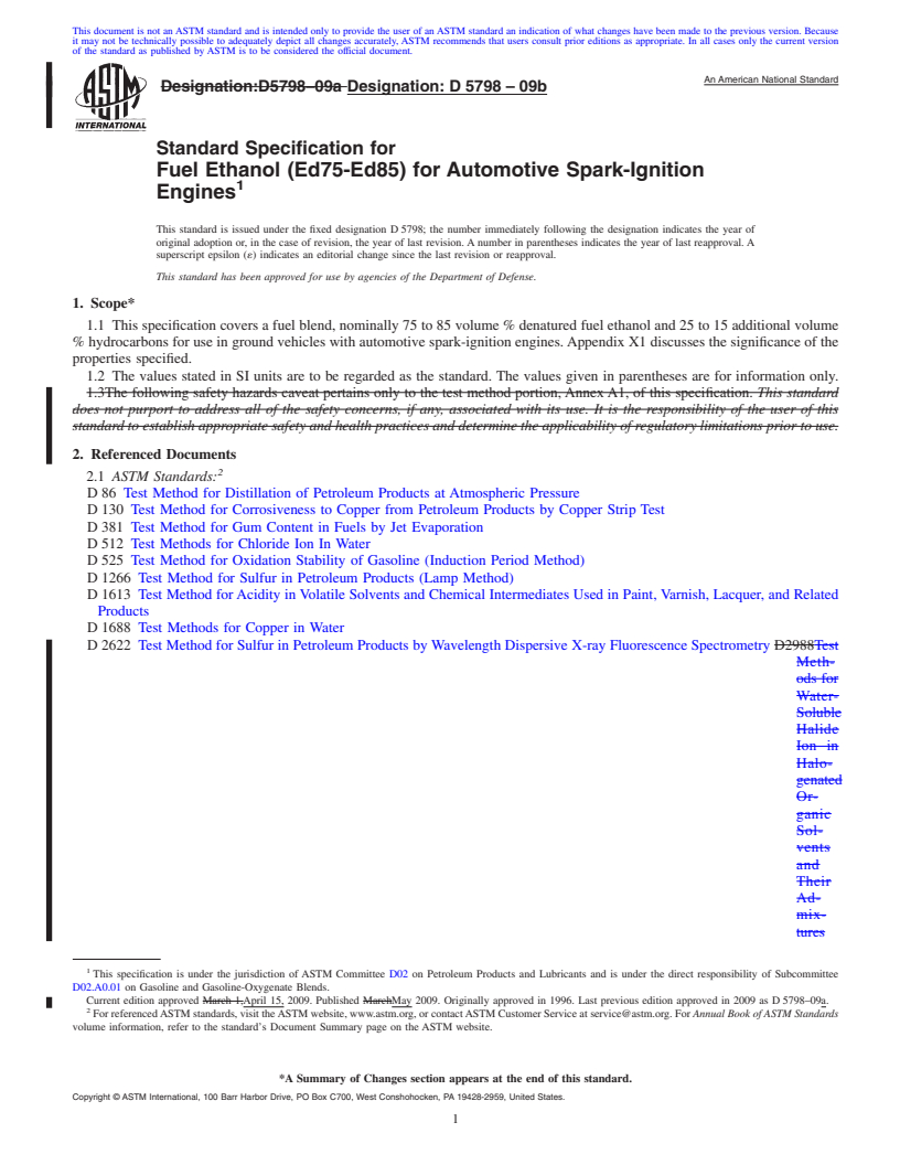 REDLINE ASTM D5798-09B - Standard Specification for Fuel Ethanol (Ed75-Ed85) for Automotive Spark-Ignition Engines