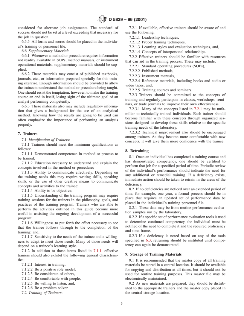 ASTM D5829-96(2001) - Standard Guide for Preparing a Training Program for Environmental Analytical Laboratories