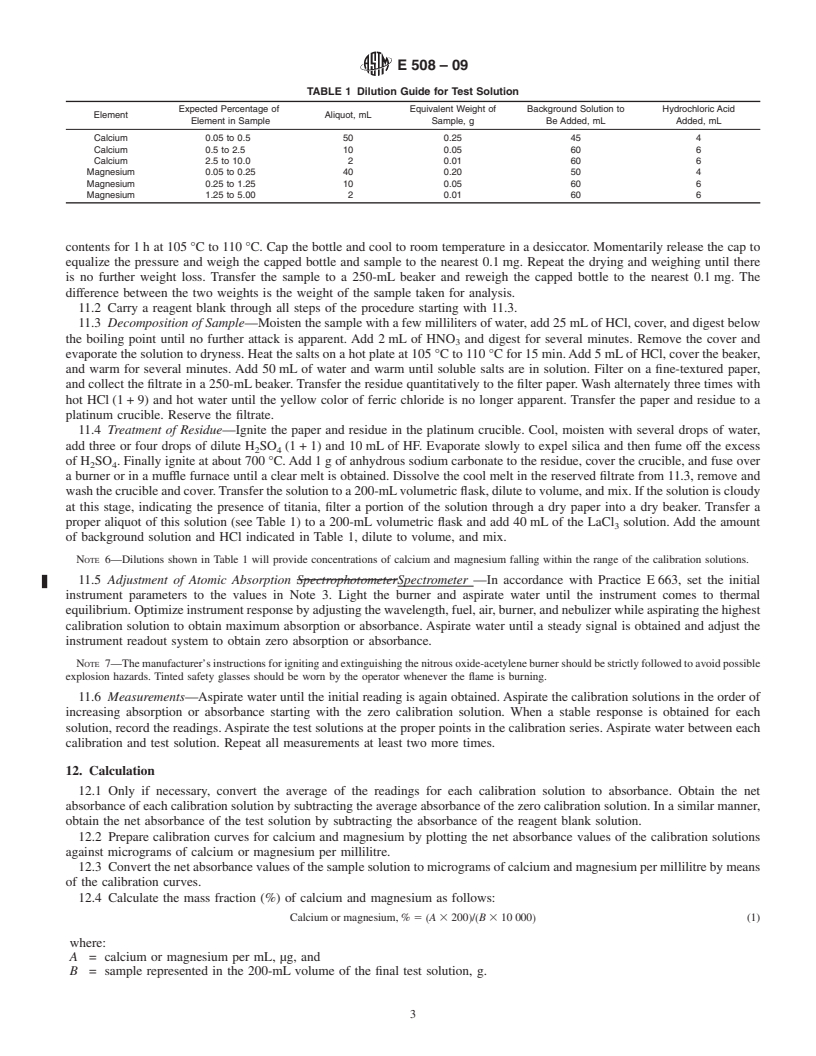 REDLINE ASTM E508-09 - Standard Test Method for  Determination of Calcium and Magnesium in Iron Ores by Flame Atomic Absorption Spectrometry