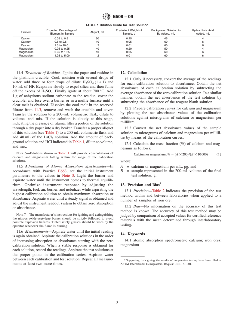 ASTM E508-09 - Standard Test Method for  Determination of Calcium and Magnesium in Iron Ores by Flame Atomic Absorption Spectrometry