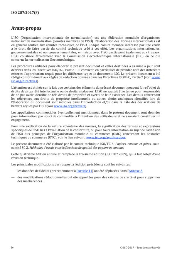 ISO 287:2017 ISO 287:2017 - Papier et carton -- Détermination de la teneur en humidité d'un lot -- Méthode par séchage a l'étuve - Page 4 preview