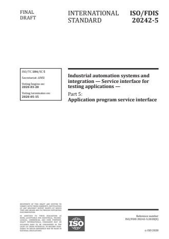 ISO/FDIS 20242-5 - Industrial automation systems and integration -- Service interface for testing applications