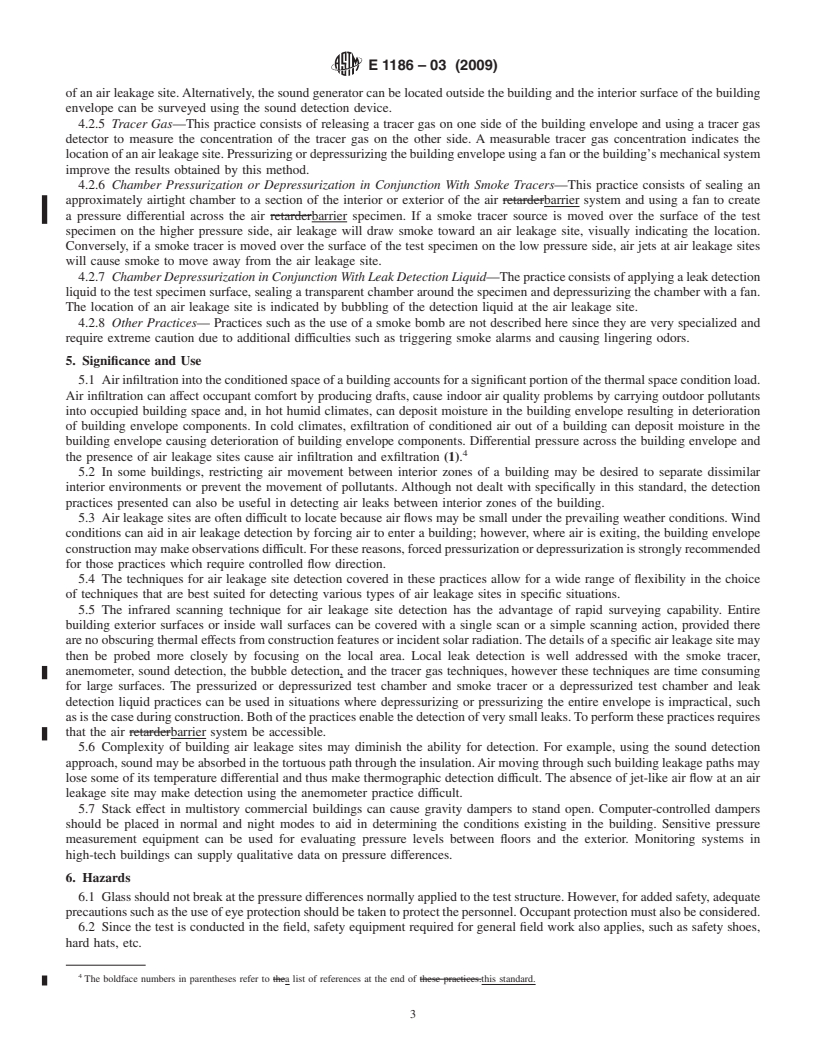 REDLINE ASTM E1186-03(2009) - Standard Practices for Air Leakage Site Detection in Building Envelopes and Air Barrier Systems