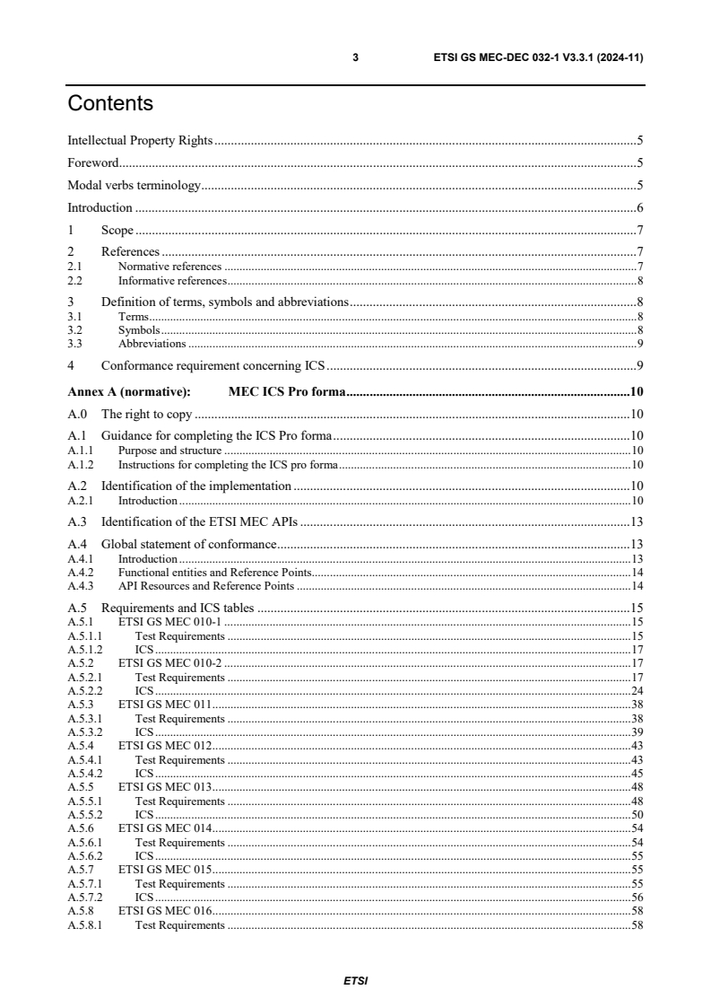 ETSI GS MEC-DEC 032-1 V3.3.1 (2024-11) ETSI GS MEC-DEC 032-1 V3.3.1 (2024-11) - Multi-access Edge Computing (MEC); API Conformance Test Specification; Part 1: Test Requirements and Implementation Conformance Statement (ICS)