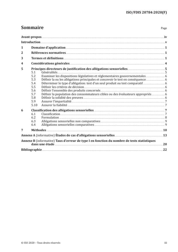 ISO/FDIS 20784:Version 28-nov-2020 - Analyse sensorielle -- Recommandations pour la justification d’allégations relatives a des produits par des études sensorielles et/ou des études consommateurs