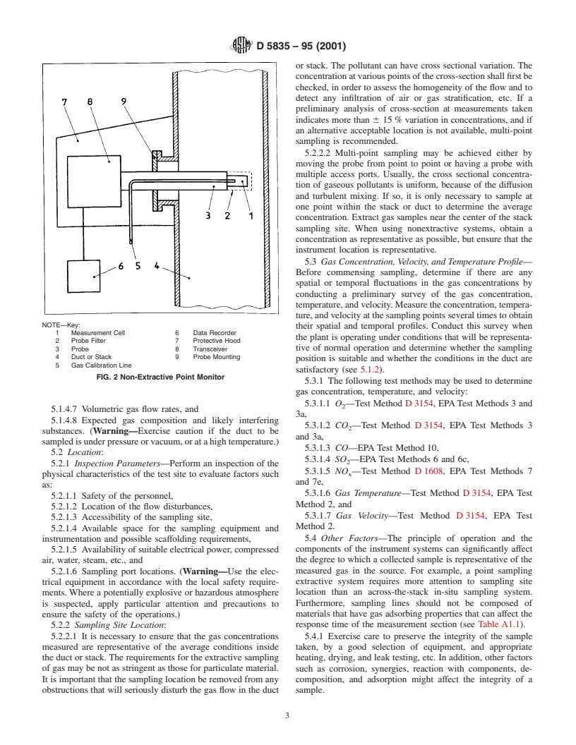 ASTM D5835-95(2001) - Standard Practice for Sampling Stationary Source Emissions for the Automated Determination of Gas Concentrations