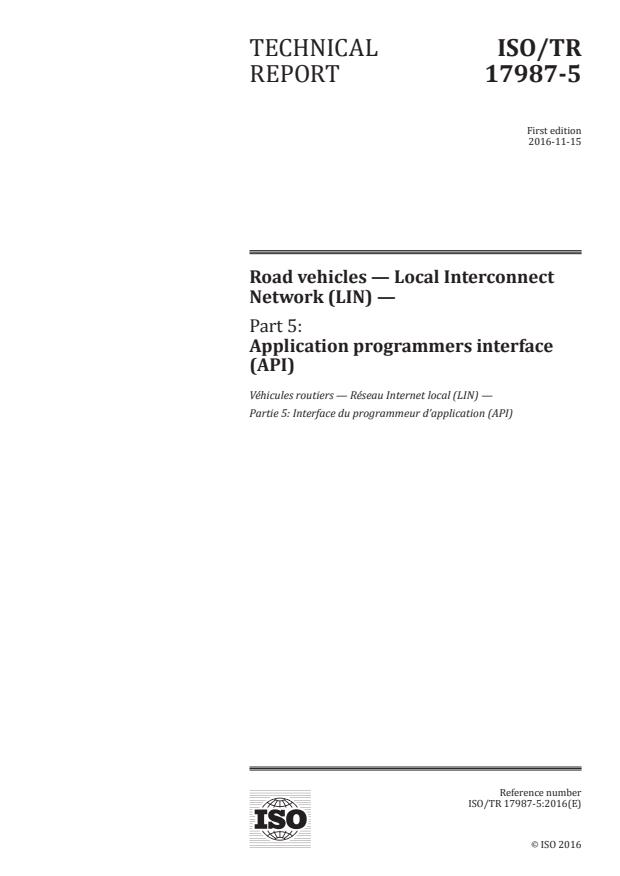 ISO/TR 17987-5:2016 - Road vehicles -- Local Interconnect Network (LIN)
