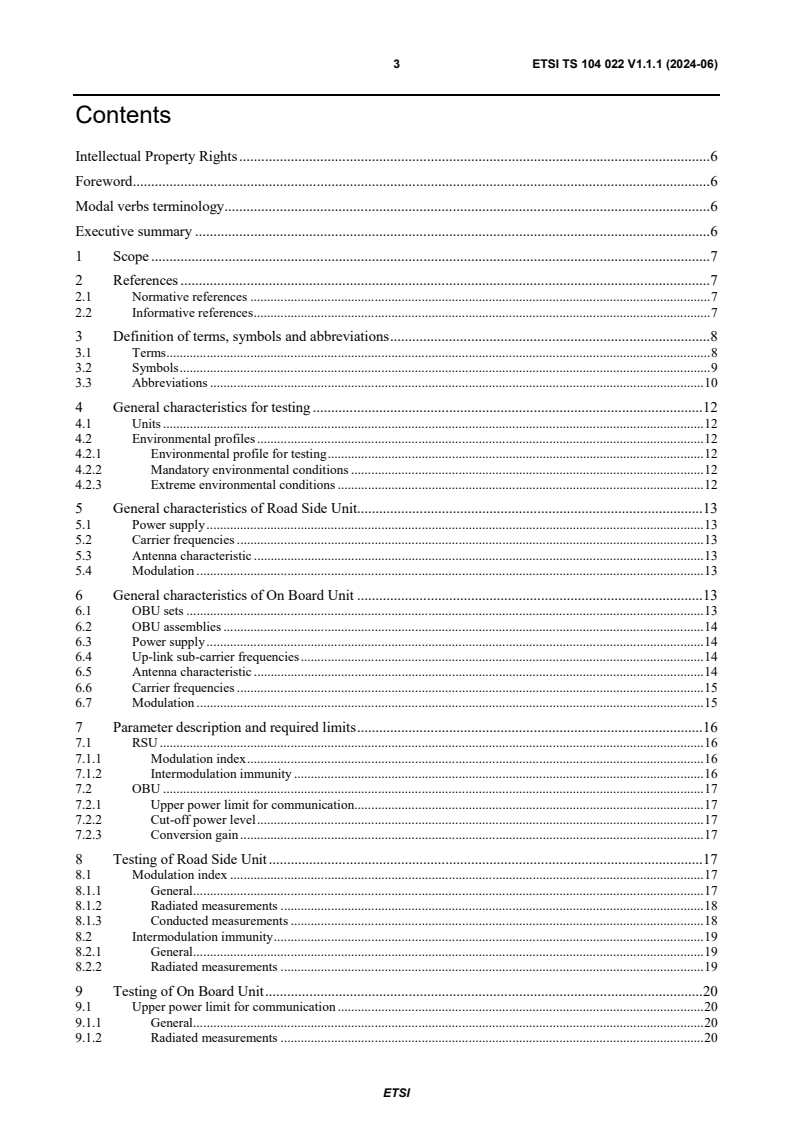 ETSI TS 104 022 V1.1.1 (2024-06) - Transport and Traffic Telematics (TTT); Dedicated Short Range Communication (DSRC) transmission equipment (500 kbit/s / 250 kbit/s) operating in the 5 795 MHz to 5 815 MHz frequency band; performance tests