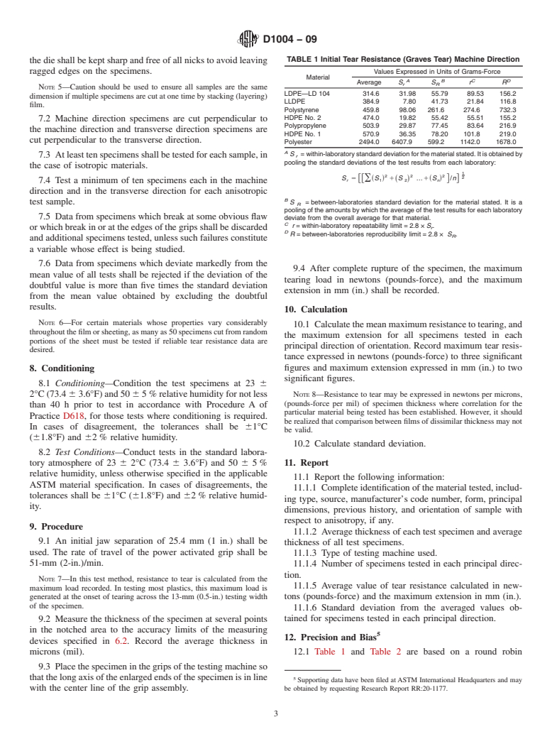 ASTM D1004-09 - Standard Test Method for Tear Resistance (Graves Tear) of Plastic Film and Sheeting