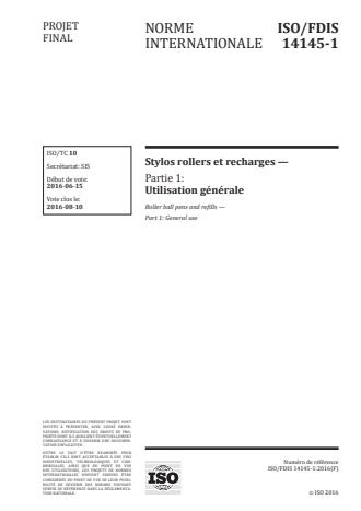 ISO 14145-1:2016 - Stylos rollers et recharges