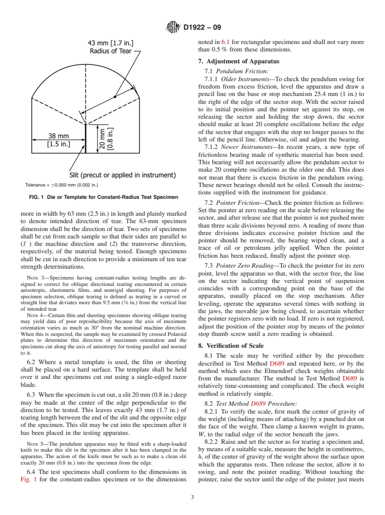 ASTM D1922-09 - Standard Test Method for Propagation Tear Resistance of Plastic Film and Thin Sheeting by Pendulum Method