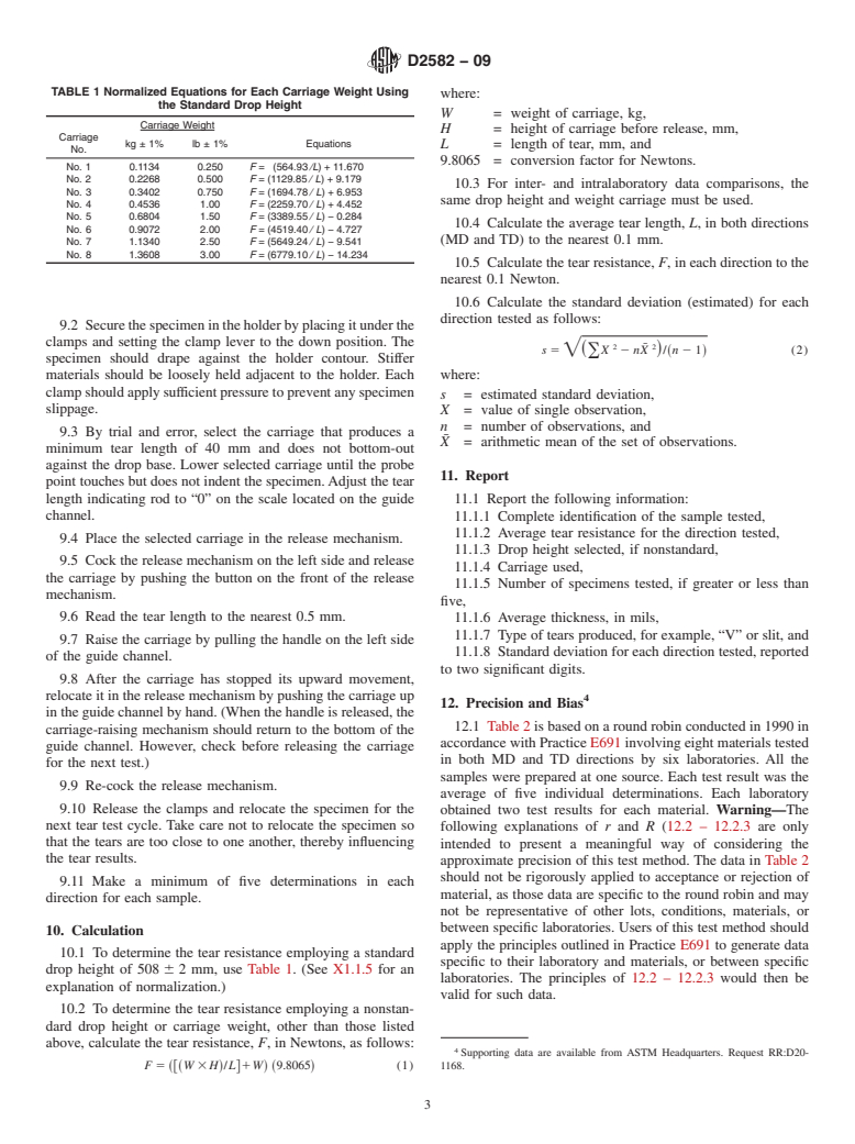 ASTM D2582-09 - Standard Test Method for Puncture-Propagation Tear Resistance of Plastic Film and Thin Sheeting