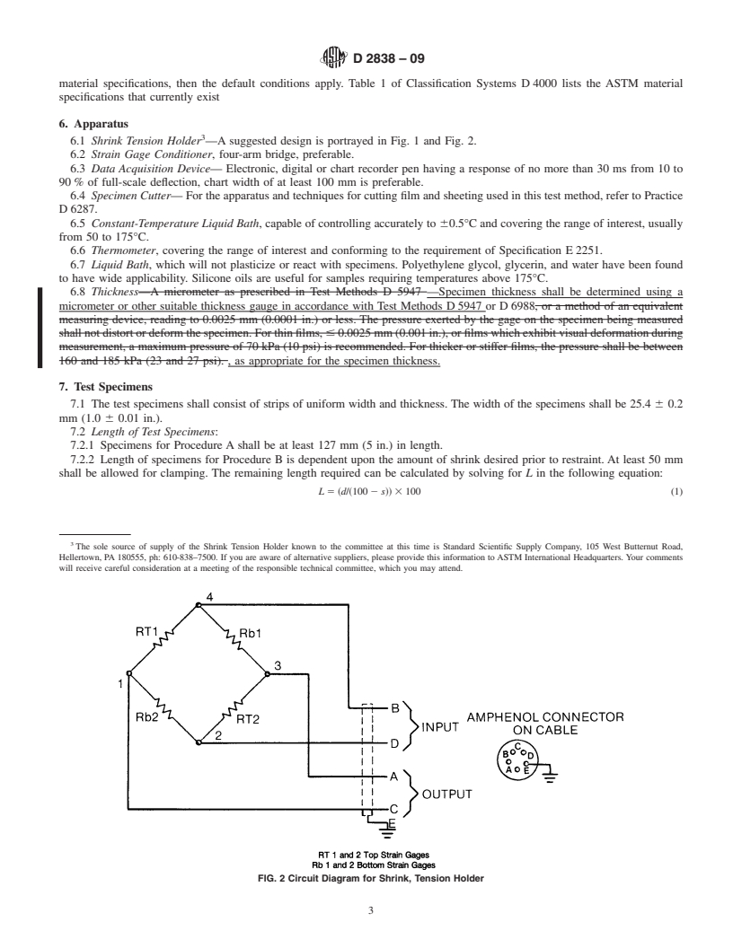 REDLINE ASTM D2838-09 - Standard Test Method for Shrink Tension and Orientation Release Stress of Plastic Film and Thin Sheeting