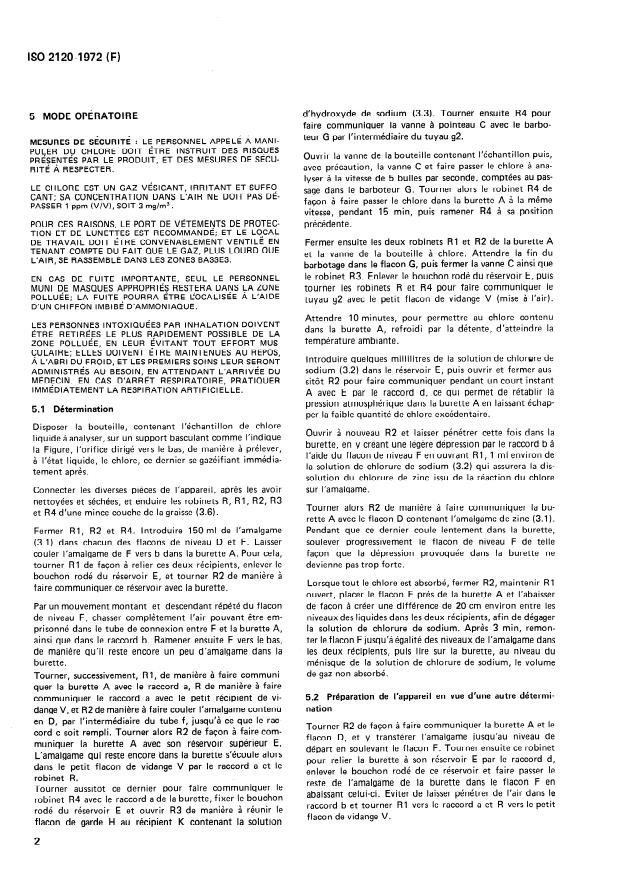 ISO 2120:1972 ISO 2120:1972 - Chlore liquide a usage industriel -- Détermination du titre volumétrique en chlore du produit gazéifié - Page 4 preview