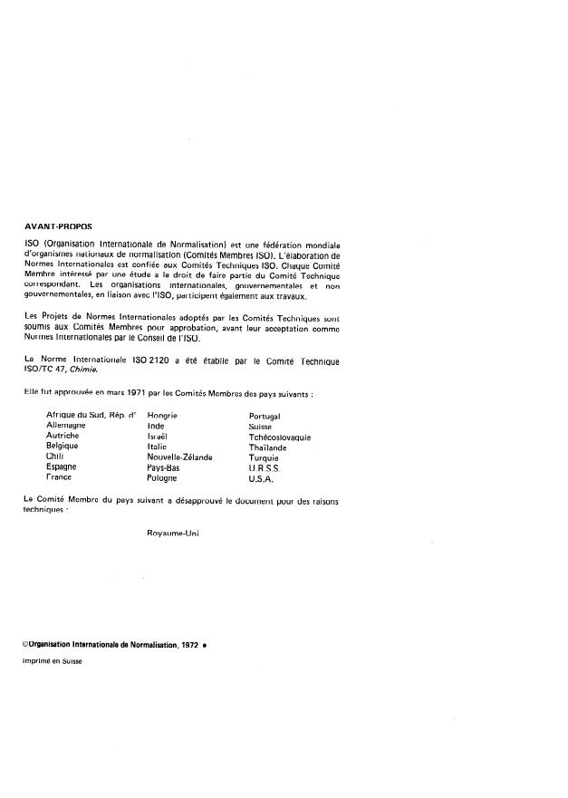 ISO 2120:1972 ISO 2120:1972 - Chlore liquide a usage industriel -- Détermination du titre volumétrique en chlore du produit gazéifié - Page 2 preview