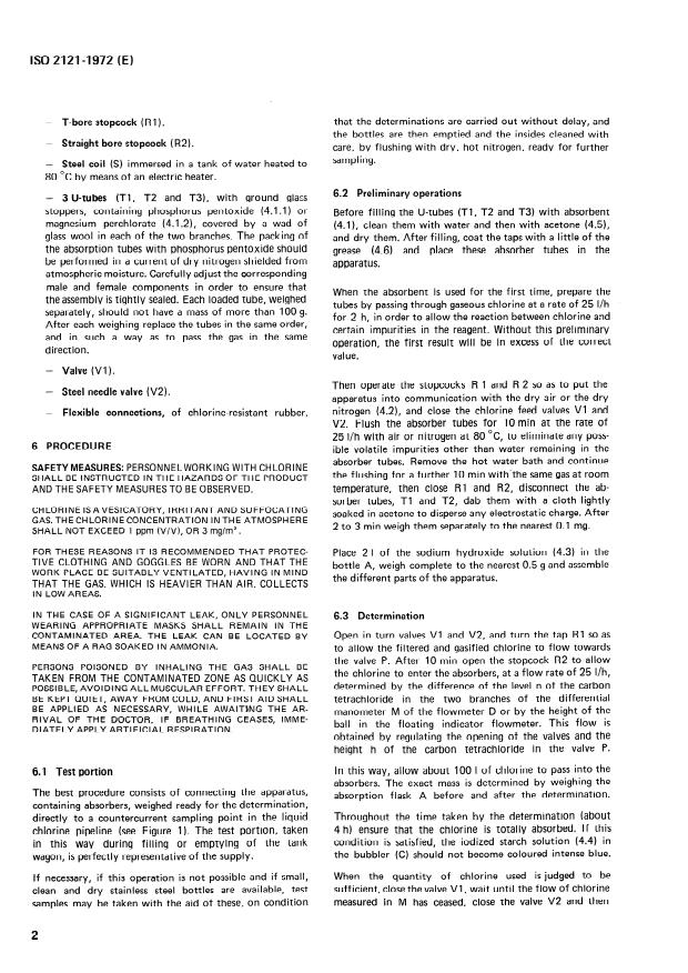 ISO 2121:1972 ISO 2121:1972 - Liquid chlorine for industrial use -- Determination of water content -- Gravimetric method - Page 4 preview
