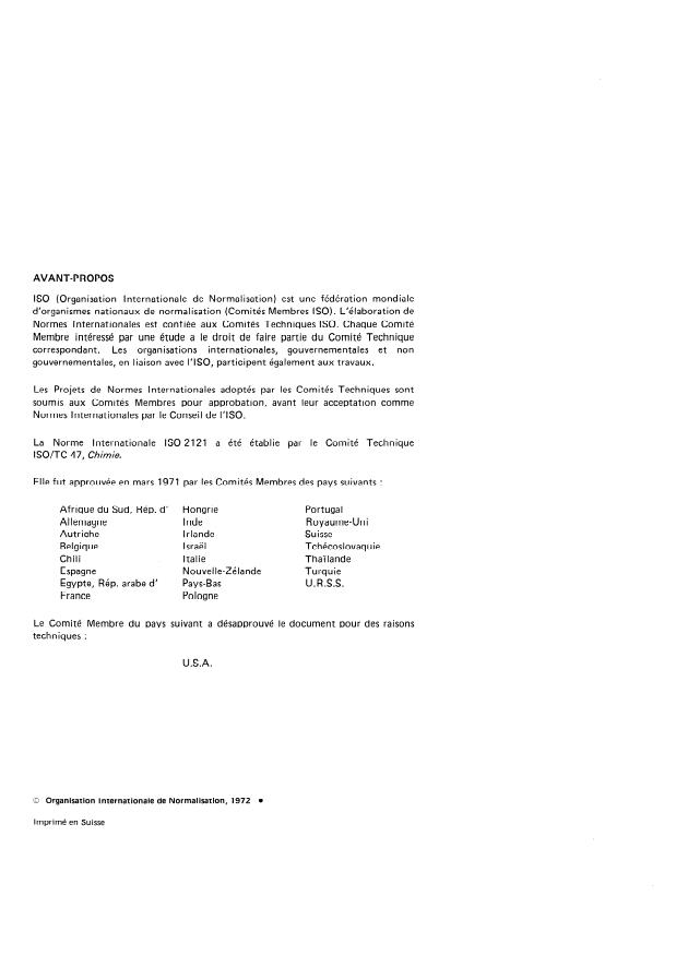 ISO 2121:1972 ISO 2121:1972 - Chlore liquide a usage industriel -- Dosage de l'eau -- Méthode gravimétrique - Page 2 preview