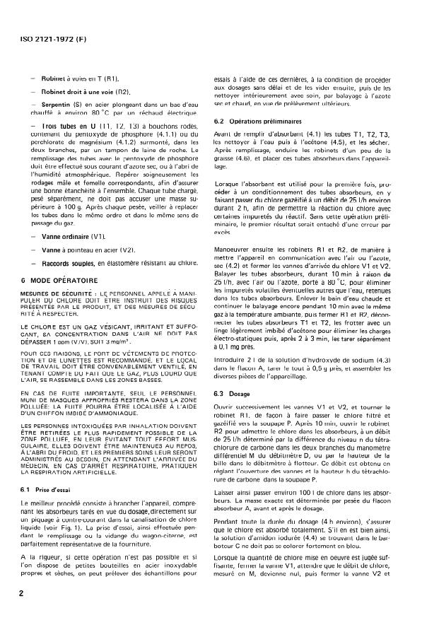 ISO 2121:1972 ISO 2121:1972 - Chlore liquide a usage industriel -- Dosage de l'eau -- Méthode gravimétrique - Page 4 preview