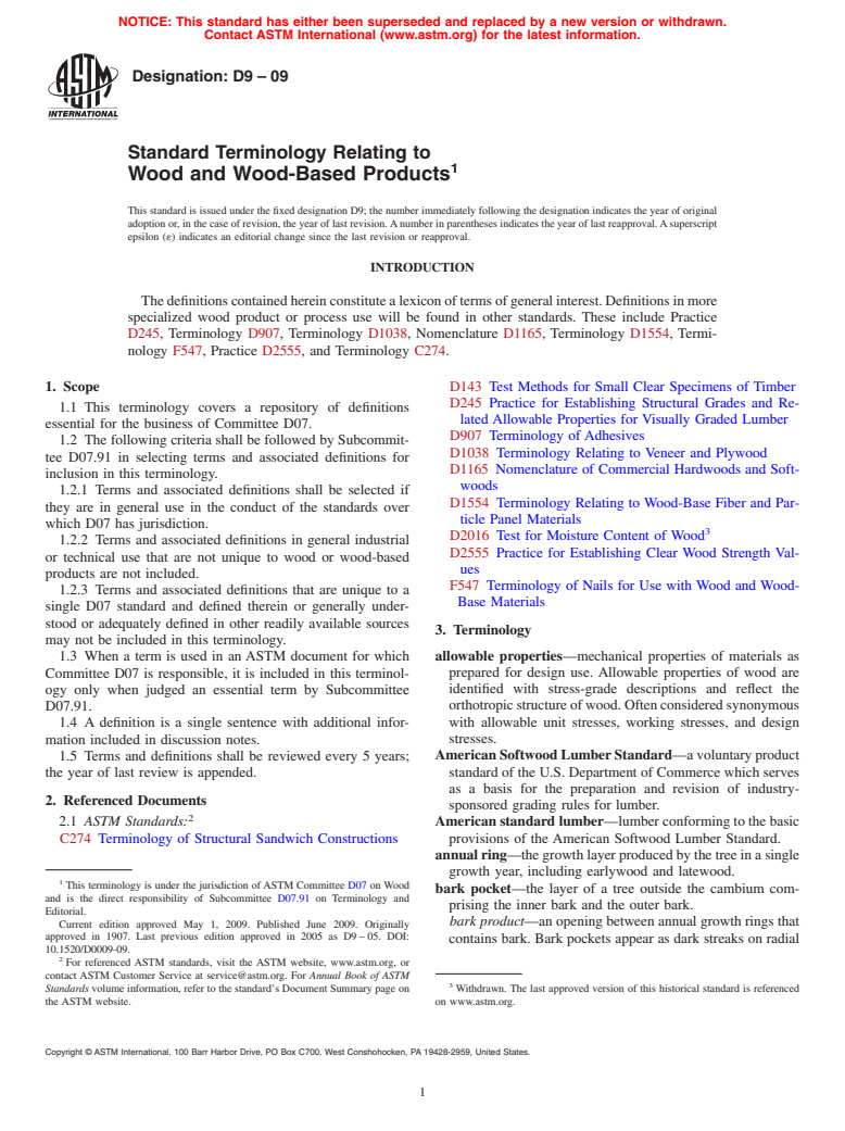 ASTM D9-09 - Standard Terminology Relating to Wood and Wood-Based Products