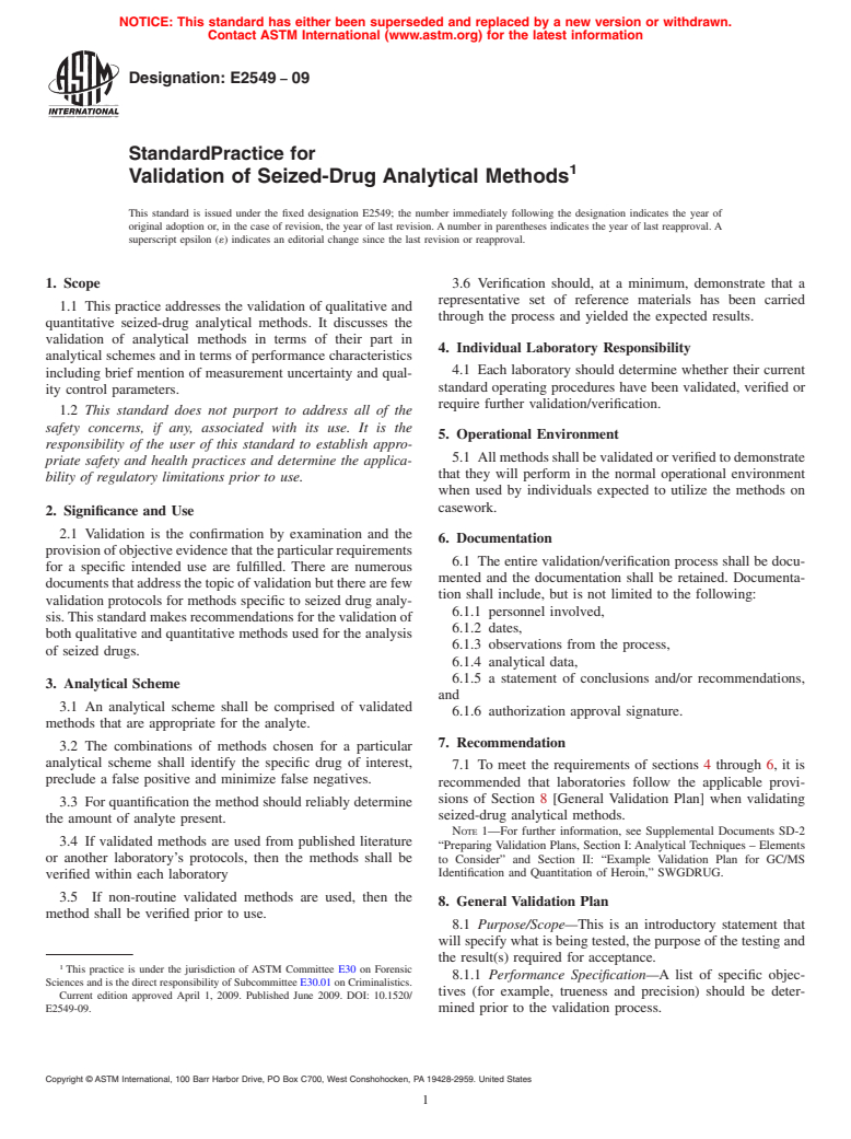 ASTM E2549-09 - Standard Practice for Validation of Seized-Drug Analytical Methods