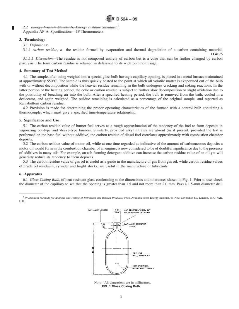 REDLINE ASTM D524-09 - Standard Test Method for Ramsbottom Carbon Residue of Petroleum Products