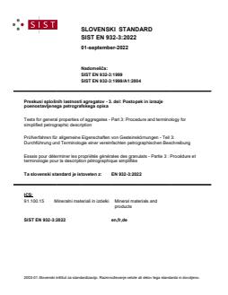 SIST EN 932-3:2022 - Page 1 preview